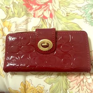 Coach Burgundy Patent Turnlock Wallet